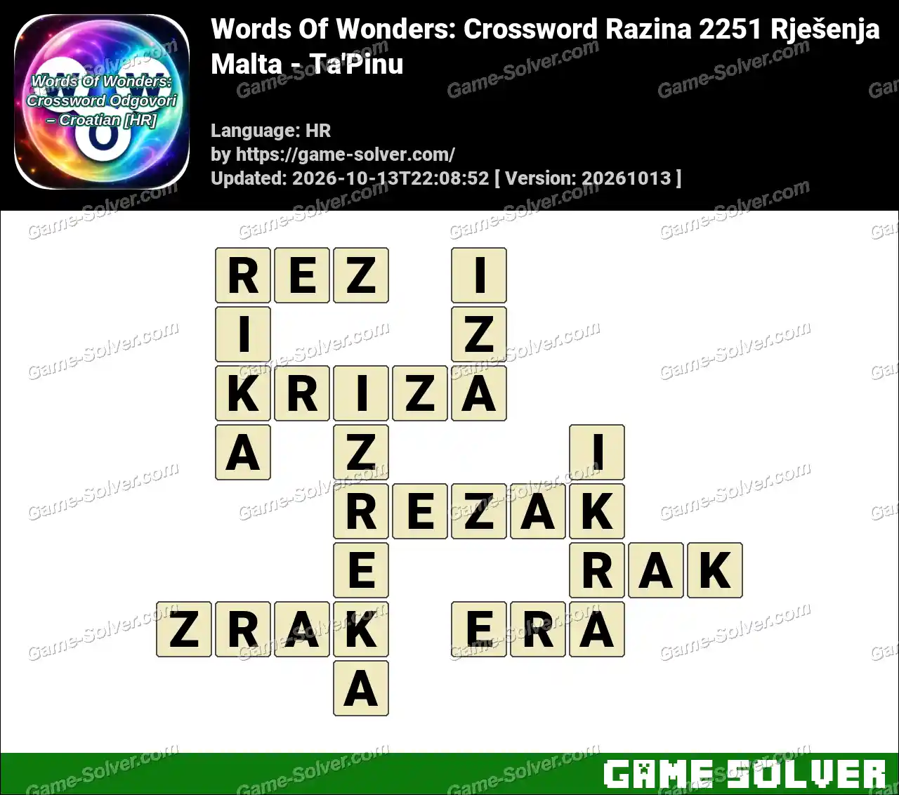 Words Of Wonders: Crossword Razina 2251 Rješenja – Malta – Ta’Pinu
